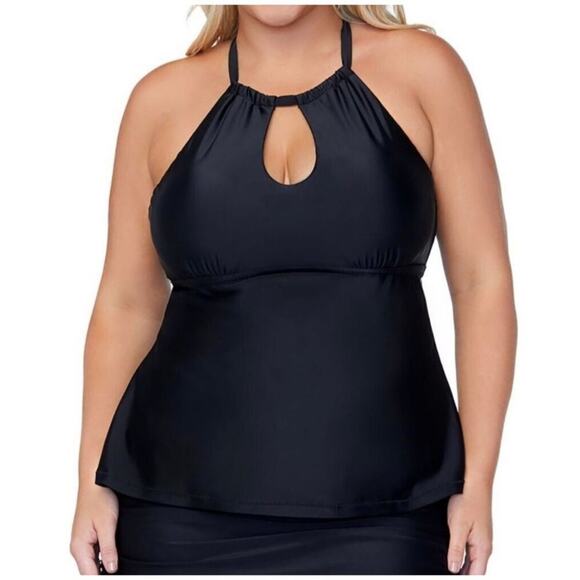 Raisins Plus Size Rosalie Keyhole Underwire High Neck Tankini Swim Top 14W - Picture 1 of 6